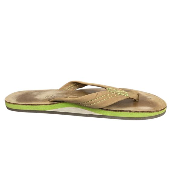 Rainbow Sandals Men's Sz 7.5 - 8.5 Tan Green 1 " Leather Straps Double Layer - Picture 9 of 15